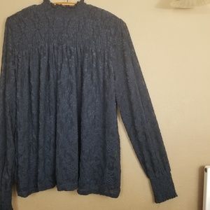 Anthropologie || navy lace sheer Deletta blouse